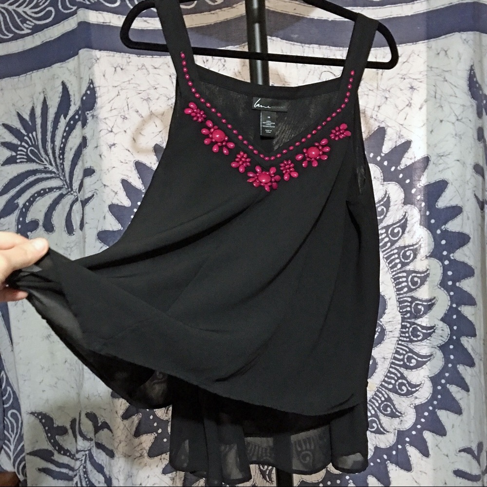 Lane Bryant Black Raspberry Dressy Beaded Tank Top